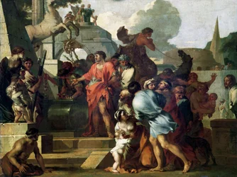 Augustus (63-14 v. Chr.) vor dem Grab von Alexander III. (356-323 v. Chr.) dem Großen